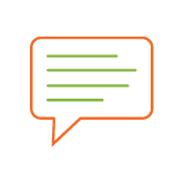 orange rectangle speech bubble with green lines of text