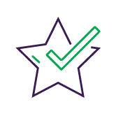 purple star with a green check mark in the middle