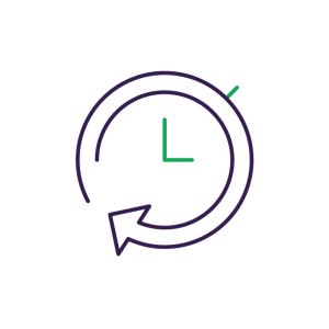 green clock arrows with an purple arrow winding around the outside